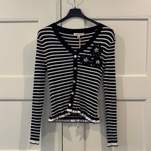 NWT Nanette Lepore Black & White Striped Cardigan size small